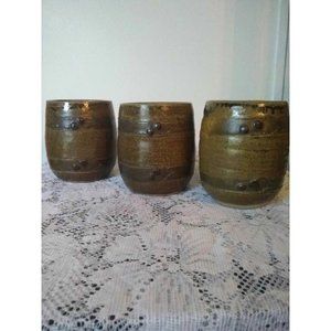 3 Pottery Mugs By Artist Sign J? MM